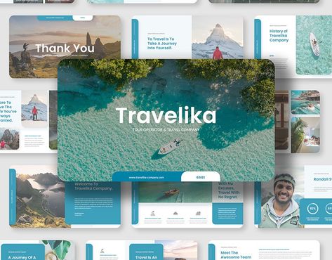 Travelika - Tour and Travel Presentation Template Tour Operator Business, Travel Agency Presentation, Tourism Presentation Design, Travel Powerpoint Template, Travel Presentation Design, Travel Agency Design, Hr Ideas, Travel Presentation, Powerpoint Inspiration