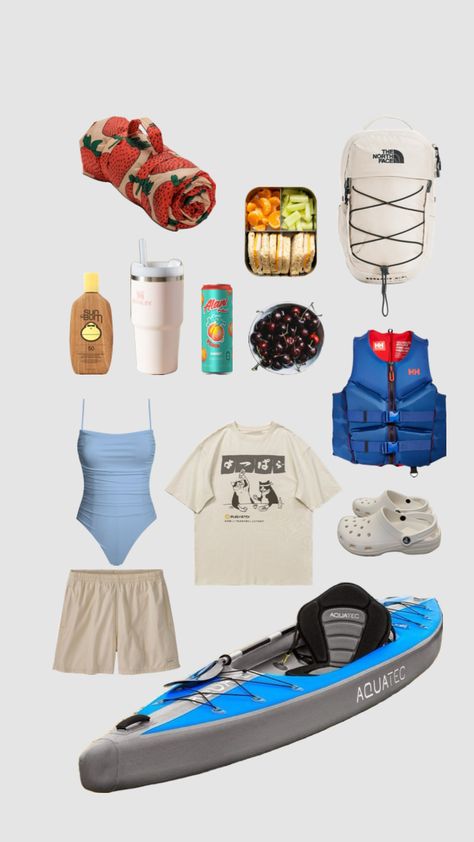 #kayakingoutfit #nature #picnicoutfit #adventure #fun #cute #girl #picnic #kayaking #outfit #inspo Outfits Simples, Girl Picnic, Kayaking Outfit, Bali Outfits, Cabo Trip, Gym Ootd, Barbie Closet, Pack List, Hiking Pics