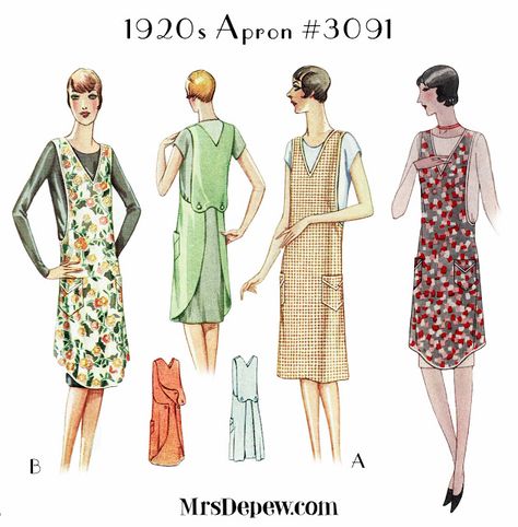 A 1920s Full-coverage Apron Using Depew #3091 Vintage Apron Patterns, 1950s Apron, Vintage Apron Pattern, 1920s Accessories, Vintage Clothes Patterns, Radium Girls, Cobbler Aprons, Gown Sewing Pattern, Apron Sewing