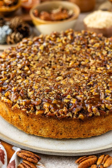 Pecan Pie Cake Pecan Pie Cake Pies And Tacos, Pies And Tacos Pecan Pie Cake, Thanksgiving Pecan Cake, Pecan Pie Cake Recipe Easy, Pecan Cake Recipes, Upside Down Pecan Cake, Apple Pecan Cake, Pecan Pie Cake Recipe, Pecan Upside Down Cake