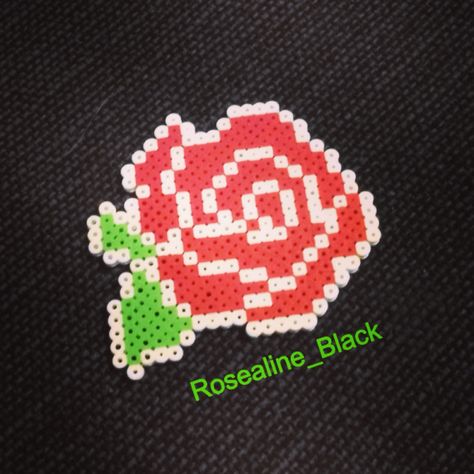 Perlerbead rose that I designed and made. Perler Bead Rose Pattern, Rose Perler Bead Pattern, Rose Perler Beads, Melted Beads, Bead Things, Melty Bead Patterns, Beads Accessories, Perler Crafts, Pixel Art Grid