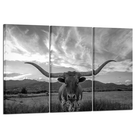 Longhorn Canvas, Highland Cow Pictures, Buffalo Painting, Texas Animals, Artwork For Wall, Cow Pictures, Cow Canvas, Texas Longhorn, Modern Wall Art Canvas