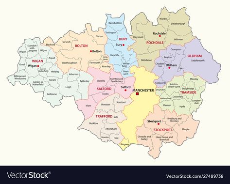 Greater Manchester district map. Manchester Map, Manchester England, Greater Manchester, Map Vector, Business Names, Png Images, World Map, Manchester, Vector Free