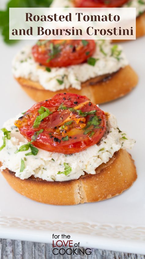 Crispy crostini, slathered with creamy Boursin cheese, topped with jammy roasted tomatoes, and fresh herbs.  

 

#recipes #appetizers #fingerfood #crostini #boursin #tomato #tomatoes #roastedveggies #roastedtomatoes #partyfood #partysnacks Boursin Recipes Appetizers, Boursin Cheese Appetizer Recipes, Boursin Crostini, Diy Appetizers, Boursin Cheese Appetizers, Crispy Crostini, Boursin Appetizers, Boursin Cheese Recipes, Boursin Recipes