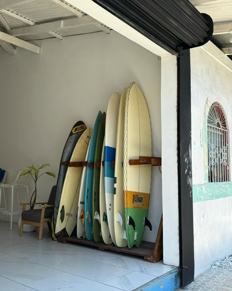 Shea Smeltzer | a pretty rad place!! | Instagram Surf Vibes Aesthetic, Surfing Room, Coco Calypso, Surf Interior, Surf Shacks, Surf Cafe, Surfboard Storage, Surf Store, Surf Photos