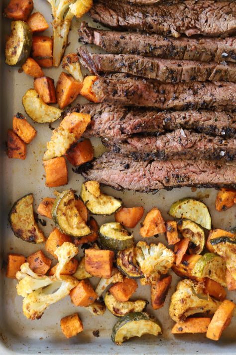 Shawarma-Style Flank Steak and Roasted Veggies - Moribyan Mediterranean Dinner, Vegetable Medley, Flank Steak, Middle Eastern Recipes, Easy Lunches, Roasted Veggies, Roasting Pan, Quick Recipes, Middle Eastern