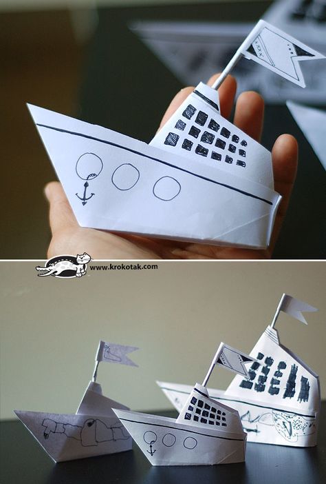 Origami Ship Origami Ship, Paper Boats, Origami Projects, Paper Folding Crafts, Boat Crafts, Origami Boat, Origami And Quilling, Children Activities, Paper Boat