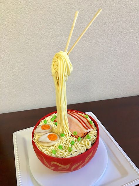 Floating Chopsticks Ramen Cake Ramen Cake, Cake Making Tools, Bread Ties, Graduation Cap Tassel, Ramen Toppings, Cake Boards, Lego Cake, Cake Day, Cake Making