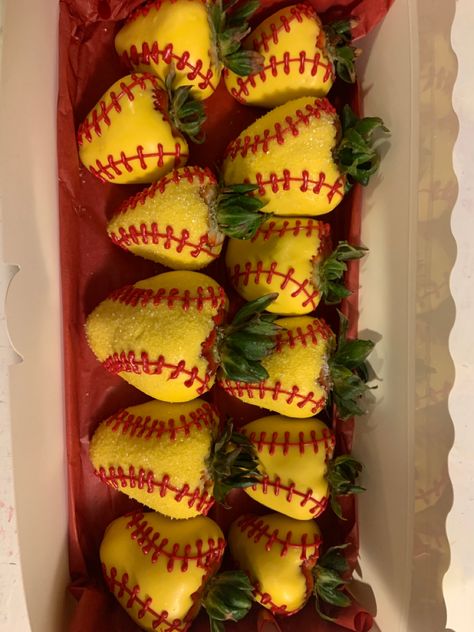 Softball Fruit Tray, End Of Year Softball Party, Softball Themed Snacks, Softball Birthday Ideas, Softball Pool Party Ideas, Softball Dessert Ideas, Softball Birthday Party Ideas Food, Softball Sweet 16 Party Ideas, Softball Charcuterie Board