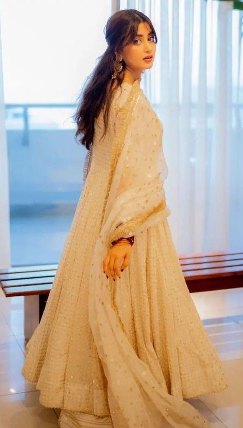 Eid Pics, Asian Wedding Dress Pakistani, Embroidered Sharara, Sajal Aly, Chiffon White Dress, Indian Outfits Lehenga, Lehenga Designs Simple, Sajal Ali, Pakistani Fancy Dresses