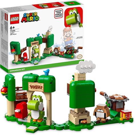 This LEGO Super Mario fun-packed expansion set toy features iconic Super Mario characters Yoshi and Monty Mole figures and cool accessories Players can say “hello” to the Yoshi figure at the door, have a nap in Yoshi’s bed, pick fruits and take a spin on the Treat Merry-Go-Round Kids spin LEGO Mario, LEGO Luigi or LEGO Peach (the 3 interactive figures sold seperately) on the merry-go-round until the fruits turn gold Monty Mole, House Expansion, Mario Lego, Super Mario Yoshi, Super Mario Toys, Mario Toys, Lego Mario, Mario Yoshi, Luigi's Mansion