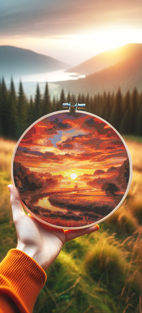 Sunset Craft, Artistic Collage, Cross Stitch Nature, Large Cross Stitch Patterns, Stitching Ideas, Gothic Cross, Nature Cross Stitch, Gothic Crosses, Modern Pop Art