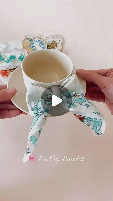 Napkin Bow On Tea Cup, Paper Napkin Bow, Mothers Day Tea Party Ideas Food, Tea Party Napkins, Tea Table Setting Ideas, Hi Tea Party Ideas Table Settings, Napkins For Tea Party, Mothers Day Table Decor, Tea Party Centerpiece Ideas