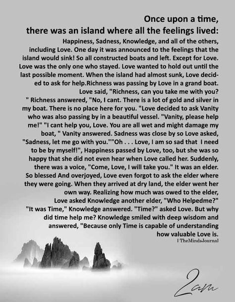 Once upon a time, there was an island where all the feelings lived Long Stories With Moral Lessons, Christian Moral Stories, Motivation Stories, Wise Sayings, Therapy Worksheets, Moral Stories, Perfection Quotes, Lesson Quotes, Life Lesson Quotes