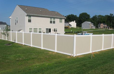 6' Two-Tone Vinyl Privacy Fence Landscaping Around Pool, Vinyl Fences, Fence Wall Design, Messi Wallpapers, Garden Gates And Fencing, Privacy Ideas, Vinyl Privacy Fence, Fence Privacy, Fence Wall