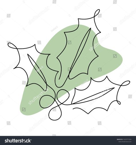 Holly Line Drawing, Aesthetic Contour, Berry Drawing, Christmas Plant, Contour Line Drawing, Continuous Line Art, Home Plants, Sticker Logo, Christmas Plants