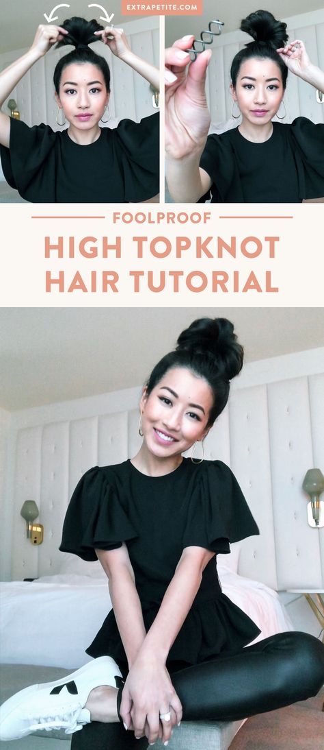 casual + messy top knot bun // everyday hairstyle for long hair tutorial Bun With Volume, Messy Top Knot Bun, Messy Top Knot, Hair Knot Tutorial, Easy Top Knot, Top Knot Tutorial, Messy Top Knots, Everyday Hairstyle, Hairstyle For Long Hair