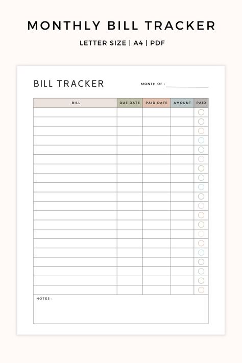 Monthly Bills Tracker, Monthly Bills Template, Bills List, Bill Organization Printables, Bill Tracker Template, Bill Checklist, Bill Payment Tracker, Bill Payment Checklist, Bills Checklist