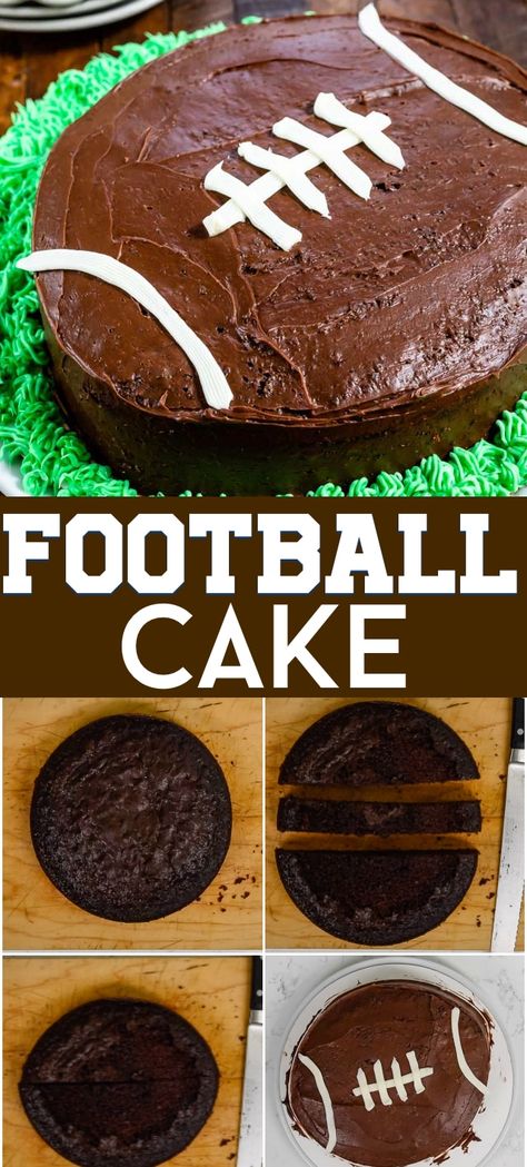 Learn how to make a football cake easily using a cake mix! This simple football cake is great for a birthday or for watching the super bowl or any American football game! See step-by-step how to make this easy cake recipe football shaped without a special pan! Easy Football Cake, Football Birthday Cake, Homemade Chocolate Frosting, Crazy For Crust, Cakes To Make, Canned Butter, Recipe Tutorial, Homemade Chocolate Cake, Football Cake