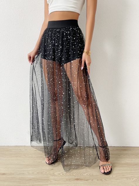 Mesh Skirt Outfit, Black Mesh Skirt, Glitter Pants, Coachella Party, Prom Skirt, Sparkly Skirt, Ny Outfits, Outfit Inso, Taylor Outfits