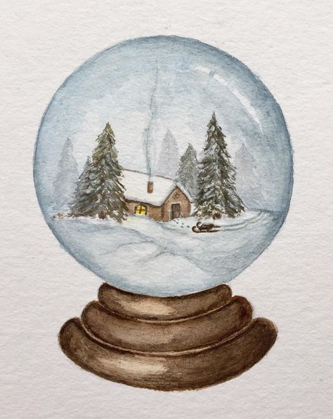 Winter Scene Watercolor, Hatching And Cross Hatching, Painted Christmas Cards, Globe Art, Watercolor Paintings For Beginners, Winter Watercolor, Christmas Card Art, Watercolour Inspiration, Cross Hatching