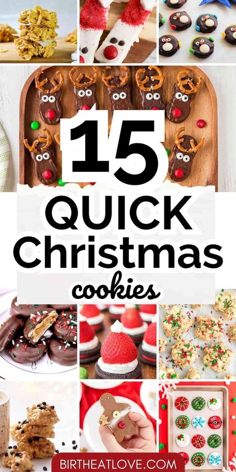 Quick & easy Christmas cookie ideas! Try these no bake Christmas cookies for some easy holiday treats. These quick Christmas cookies recipes are the best for easy Christmas treats the kids will love, quick Christmas cookies to whip up last minute for a party, and perfect easy cookies for Santa on Christmas Eve! #christmascookies Christmas Baking Easy Recipes, Simple Christmas Baking For Kids, Kids Holiday Baking Ideas, Easy Make Cookies, Christmas Cookies To Give As Gifts, Christmas Cookies Decorating For Kids, Kid Friendly Christmas Cookie Recipes, Xmas Cookie Exchange Ideas, Cheap And Easy Christmas Cookies