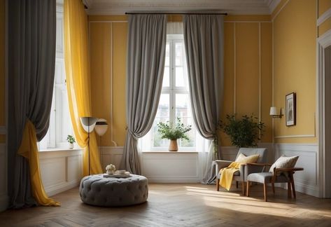 What Color Curtains Go With Yellow Walls? (17 Best Ideas in [year]) 41 Yellow Room Curtain Ideas, Yellow Wall Curtain Ideas, Curtains For Yellow Walls Living Room, Curtains For Yellow Walls, Living Room Yellow Curtains, Curtains Yellow Walls, Yellow Curtains Living Room, Light Yellow Walls, Yellow Walls Living Room