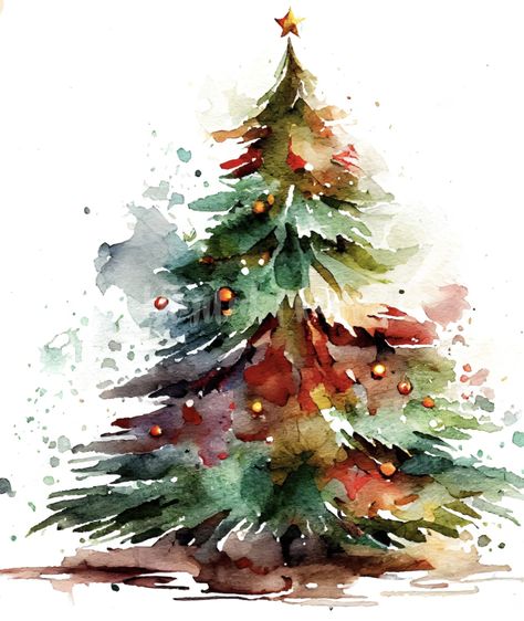 Tree Watercolor Painting, Christmas Tree Clipart, Watercolor Christmas Tree, Snow Tree, Tree Clipart, Christmas Tree Painting, Watercolor Christmas Cards, Watercolor Trees, Christmas Drawing