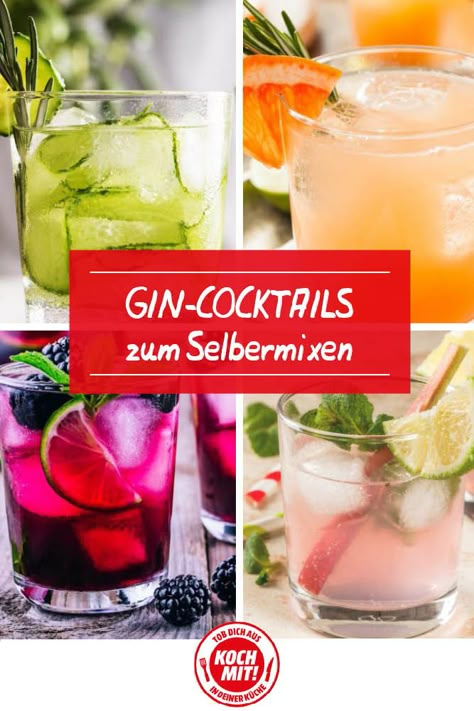 Mehr als nur Gin und Tonic: Gin ist die perfekte Grundlage für viele verschiedene Cocktails. Deswegen zeigen wir dir hier einfache und zugleich super leckere Gin Cocktail Rezepte zum Nachmachen. Wie wäre es zum Beispiel mit einem Gin Cocktail mit Gurke und Limette, einem Grapefruit-Rosmarin-Gin-Cocktail, einem Brombeer-Gin-Fizz oder einem Rhabarber-Gin-Cocktail? Da ist für jeden Geschmack das passende Rezept dabei. Gin Cocktails Easy, Rhubarb Gin Cocktail, Gin Mixed Drinks, Blackberry Gin Fizz, Healthy Food Shopping List, Aperitif Drinks, Gin Tonic Cocktail, Tonic Cocktails, Gin Drink Recipes