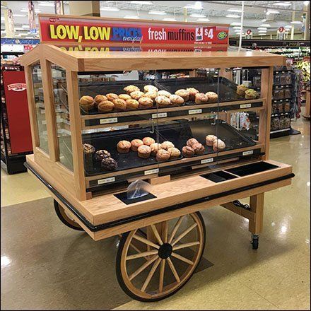 Muffin Wagon Merchandising In-Store Street Vendor Cart, Bakery Cart, Bakery Stand, Muffin Shop, Vendor Cart, Donut Store, Gerobak Dorong, Pastry Stand, Pastry Display