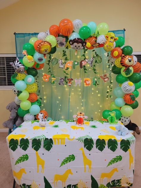 Jungle Theme Birthday Backdrop, Jungle Birthday Theme Decorations, 1st Birthday Animal Theme Decoration, Jungle Theme Birthday Decoration At Home, Animals Birthday Theme Decoration, Birthday Jungle Theme Decoration, Animal Theme Birthday Decoration, Animals Theme Birthday Party, Diy Safari Themed Birthday Party