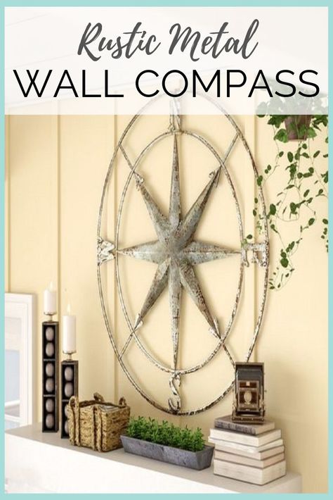 Rustic metal wall compass. The perfect fit to any decor.  #wallart #farmhouse #rustic #homedecor #ad #farmhousedecor #walldecor Diy Rustic Living Room, Big Wall Decor Ideas, Simple Wall Painting Ideas, Diy Rustic Decor Ideas, Photo Wall Design, Farmhouse Home Decor Living Room, Rustic Wedding Decor Ideas, Living Room Decor Diy, Bathroom Wall Decor Ideas