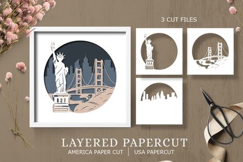 Layered papercut| America paper cut| USA papercut Paper Cut Art Templates, Tropical Art Print, Paper Carving, Cricut Explore Projects, Paper Cutout Art, 3d Paper Art, Paper Cut Design, 3d Shadow Box, Art Template