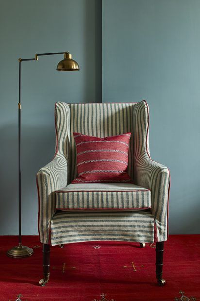 Red Cushions, Take A Seat, Furniture Fabric, Chair Fabric, Sofas And Chairs, Wingback Chair, Soft Furnishings, Home Decor Inspiration, Slipcovers