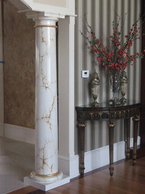 Marble Columns Interior, Marble Pillar Design, Interior Pillars, Columns Interior, Faux Marble Paint, Columns Decor, Column Decoration, Marble Pillar, Marble Paint