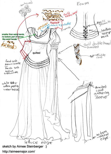 Eowyn Costume, Eowyn Dress, Lotr Costume, Dress Sketch, Sca Garb, Costume Tutorial, Shield Maiden, Cosplay Tutorial, Medieval Costume