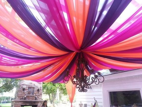 Make Any Room Party Ready With Just $10 - Simplemost Party Ceiling Decorations, Moroccan Theme Party, Decorative Ceiling Panels, Sweet 16 Party Themes, Party Halls, House Party Decorations, Ceiling Decorations, Moroccan Party, Magical Decor