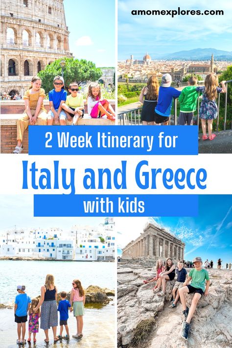 The Perfect 2 Week Italy and Greece Itinerary with Kids — A Mom Explores | Family Travel Tips, Destination Guides with Kids, Family Vacation Ideas, and more! Greece With Kids, Family Vacation Ideas, Greece Itinerary, Family Summer Vacation, Trip To Europe, Vacation Itinerary, Italy Itinerary, Trip To Italy, Greece Vacation