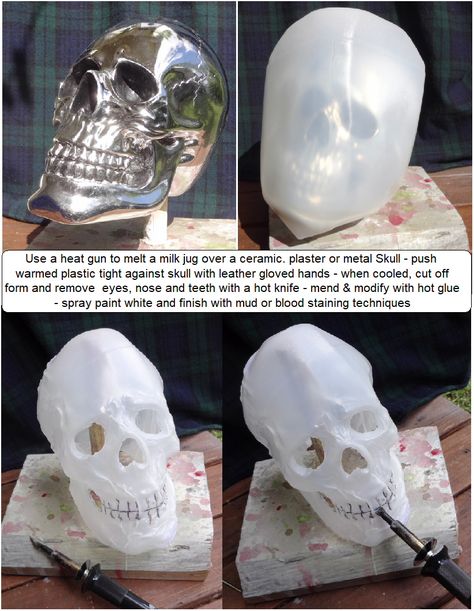 Halloween Skull Diy Decor, Milk Jug Skeleton How To Make, Milk Jug Skulls How To Make, Skeleton Out Of Milk Jugs, Diy Corpsing Skeleton, How To Make A Skull Out Of A Milk Jug, Milk Jug Skulls, Plastic Skull Crafts, Monster Mud Projects