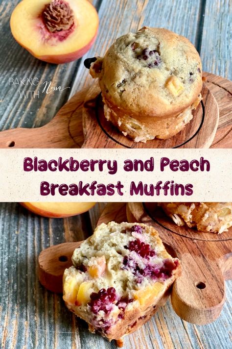 Peach Breakfast, Peach Muffin Recipes, Best Muffin Recipe, Blackberry Muffin, Peach Bread, Peach Muffins, Blackberry Recipes, Berry Muffins, Simple Muffin Recipe