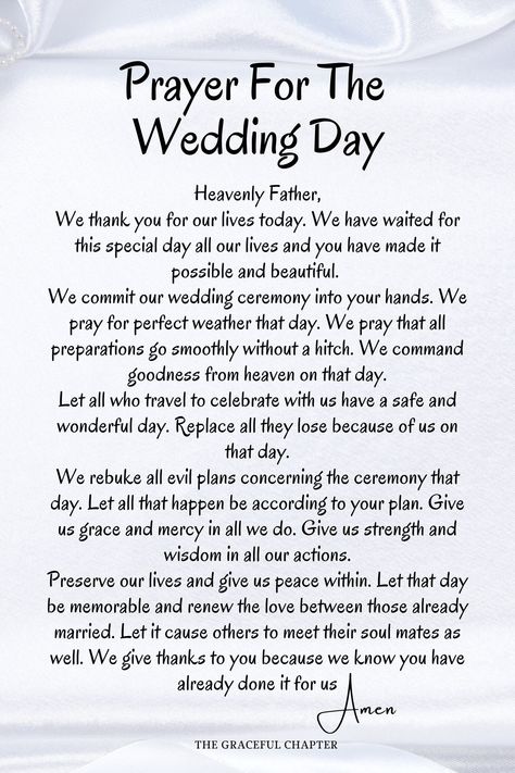 Prayer for the wedding day - prayers for wedding Prayers For Wedding Day, Wedding Prayers For Ceremony, Prayer To Get Married Soon, Wedding Prayer For Ceremony, Wedding Blessings Prayers, First Prayer Wedding, Wedding Prayer For Couple, Wedding Prayers For Couple, Couple Prayers