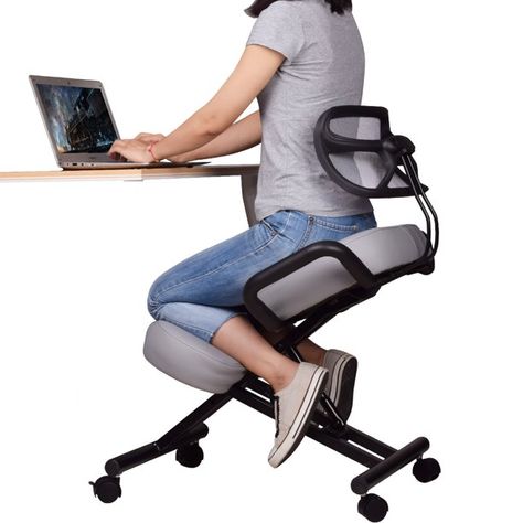 DRAGONN (By VIVO) Ergonomic Kneeling Chair with Back Support, Gray - Walmart.com Posture Chair, Ergonomic Kneeling Chair, Kneeling Chair, Old Office, Ergonomics Furniture, Apocalyptic Fashion, Adjustable Stool, Work Chair, Better Posture