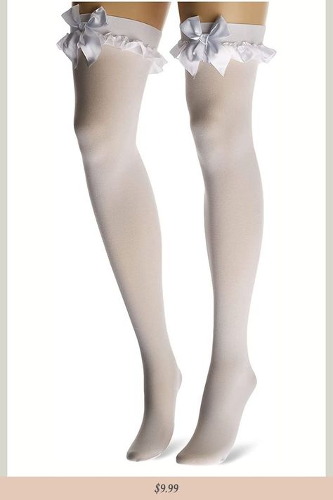 Women's Opaque Thigh Highs with Satin Ruffle Trim and Bow For Coquette Aesthetic Clothes Outfit Coquette Aesthetic Clothes, Concept Fashion, Clothes Outfit, Leg Avenue, Thigh High Socks, Thigh High Stockings, Long Socks, Leggings Design, White Aesthetic