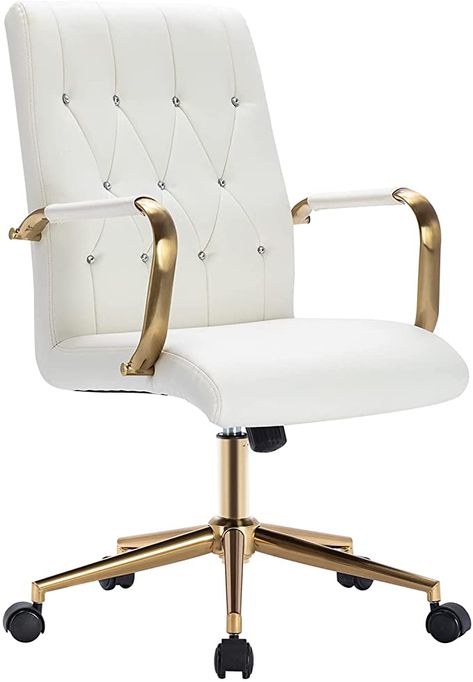 Gold Office Chair, White Desk Chair, Pink Office Chair, Luxury Office Chairs, Chair With Armrest, Office Chair Cover, White Desk Office, White Office Chair, Office Desk Chairs