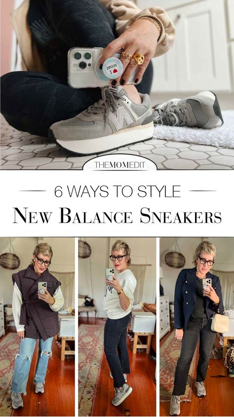 6 SIMPLE FALL OUTFITS W/ NEW BALANCE 574 PLATFORM SNEAKERS | New Balance's 574+ are a fun update to a classic shoe. We put together 6 easy fall outfits (think: Nike sweatpants or a classic navy blazer). | #TheMomEditStyle #NewBalance #Sneakers #NewBalance574 #DadShoes #BestPlatformSneakers #FallOutfitIdeas #SneakerOutfit #HighWaistedWideLegJeans #NikeSweatpants #Shacket #BlackJeans #PufferVest #Blazer #BlazerJeans #CuteCasualOutfits #SimpleFallOutfits #WrapPufferVest #CroppedJeans New Balance Classic 574 Outfit, New Balance 574 Classic Outfit, New Balance Professional Outfit, New Balance 574 Stacked Outfit, New Balance 574 With Dress, Grey Tennis Shoes Outfit, New Balance Platform Outfit, 574 Platform New Balance, Womens New Balance 574 Outfit