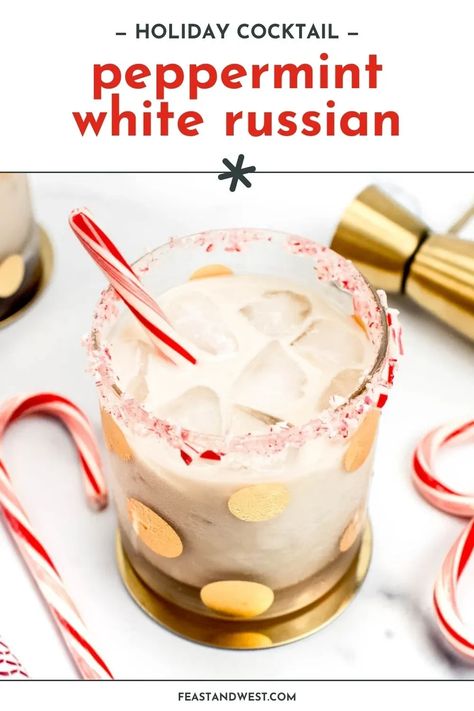 Sip holiday joy with this Peppermint White Russian cocktail recipe. It's a delightful mix of classic richness with a candy cane rim.