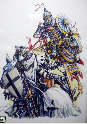 Teutonic Knight vs mongol Persian Warrior, Golden Horde, Warriors Illustration, Medieval Ages, Historical Armor, Knight Art, Knight Armor, Medieval Knight, Medieval History