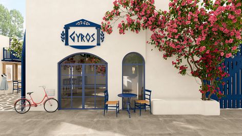 Modern Greek Restaurant, Greece Restaurant Design, Greek Cafe Interior Design, Greek Restaurant Interior, Greek Restaurant Design, Greek Coffee Shop, Mediterranean Restaurant Design, Greece Restaurant, Greek Taverna