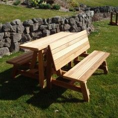 Wood Country Herman 5ft. Red Cedar Convertible Garden Bench Narrow Deck, School Greenhouse, Traditional Picnic, Cedar Stain, Convertible Table, Bench Set, Country Furniture, Table 2, Natural Garden