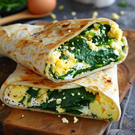 Wholesome Egg and Spinach Breakfast Wrap Egg White And Spinach Breakfast, Spinach Recipes Breakfast, Egg And Spinach Breakfast, Spinach And Eggs Breakfast, Spinach And Eggs, Egg And Spinach, Breakfast Tortilla, Keto Spinach, Breakfast Wrap